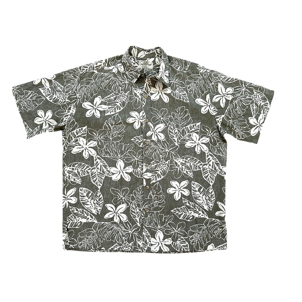 Cooke Street Hawaiian Shirt Men's XL Floral Green White Tropical Cotton Resort